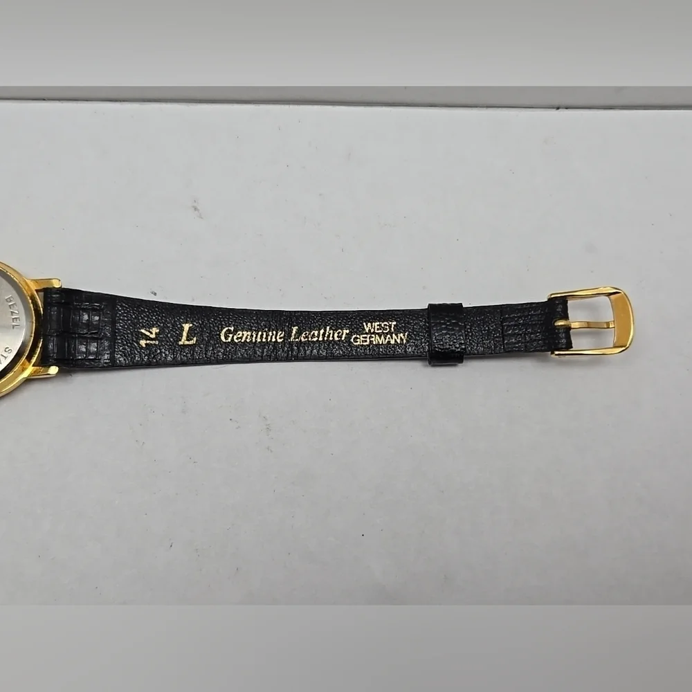 Womens Vintage Edison Moon Phase MOP 24mm Quartz Watch Gold Black New Battery